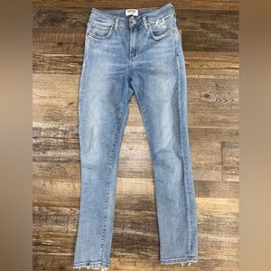 AGOLDE Sophia Crop Jeans Size 25 Light Wash High Rise Raw Hem Distressed